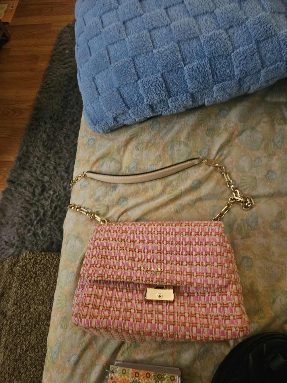 kate spade Pink Multicolor Tweed Chain Shoulder Bag with Gold Hardware